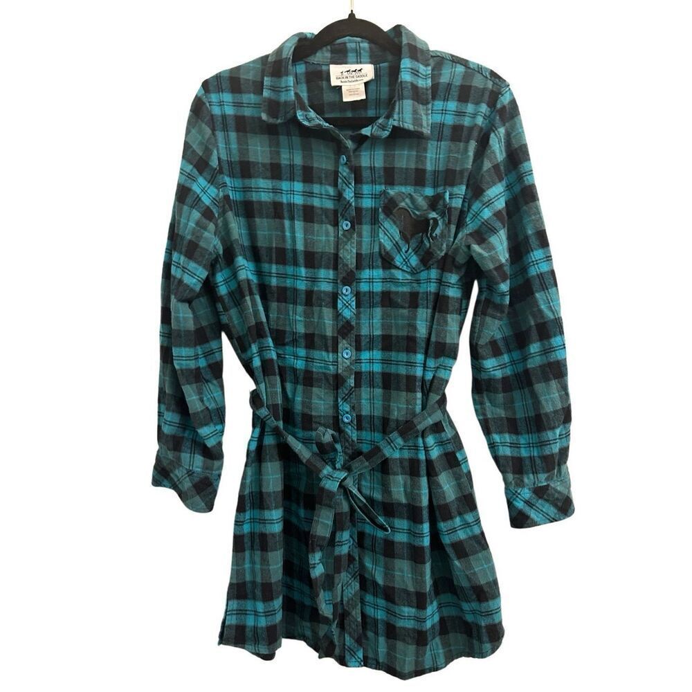 Back in the Saddle Flannel plaid tunic shirt size L equestrian